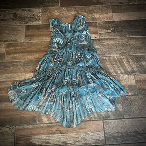 Free People blue floral Tunic top with tiers and ruffles S